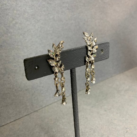 Crawler Dangle Pierced Earrings Silver Rhinestone - Picture 2 of 5